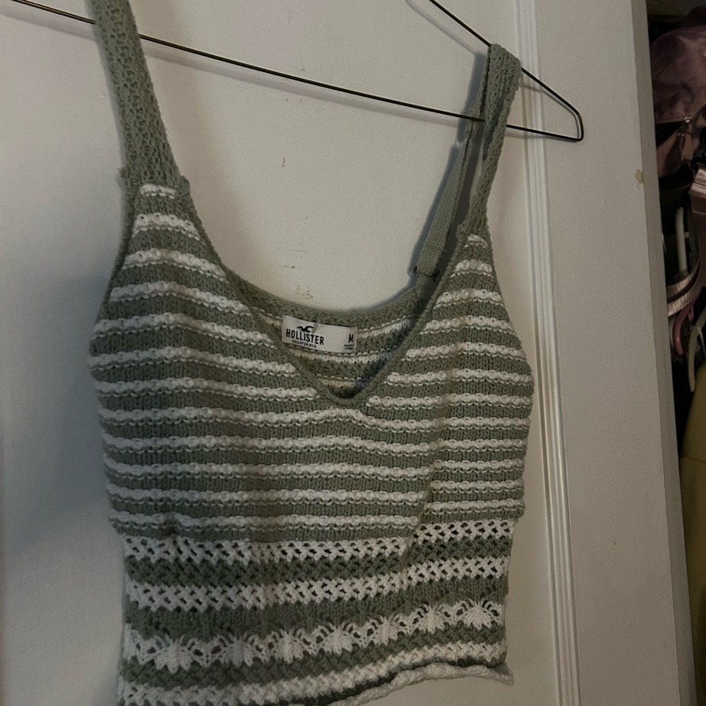 Hollister Olive and White Knit Tank Top